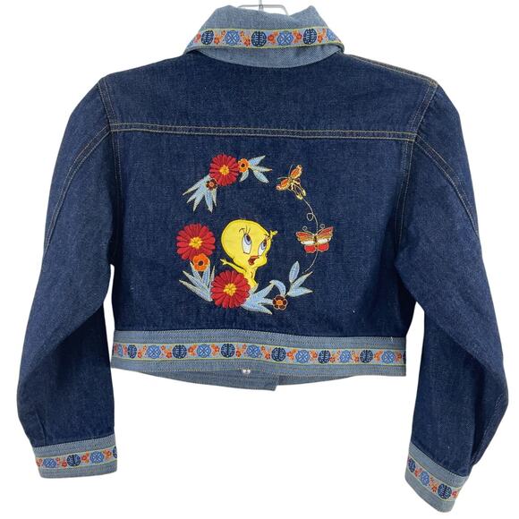 VTG Looney Tunes Tweety Bird Blue Denim Cotton Jean Jacket Girls Size 7 Preowned